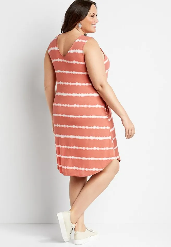 Plus Size 247 Peach Striped Tie Dye Shift Dress Women Maurices Plus Dresses and Jumpsuits