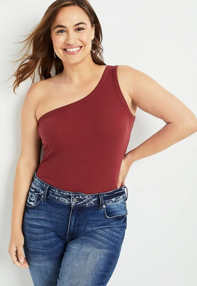 Plus Size 247 Solid Ribbed One Shoulder Tank Top Women Maurices Plus Tops