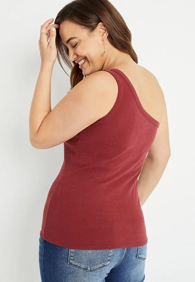Plus Size 247 Solid Ribbed One Shoulder Tank Top Women Maurices Plus Tops
