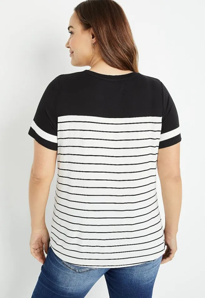 Plus Size 247 Striped Knot Front Baseball Tee Women Maurices Plus Tops