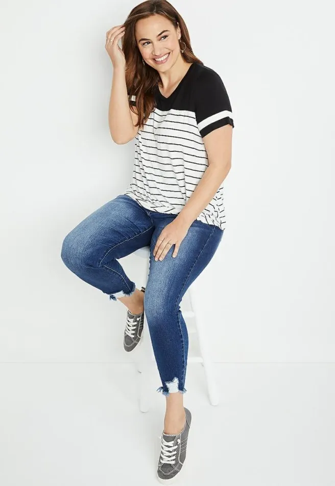 Plus Size 247 Striped Knot Front Baseball Tee Women Maurices Plus Tops