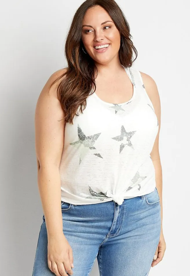 Plus Size 247 White Camo Star Knot Back Tank Top Women Maurices Plus Tops