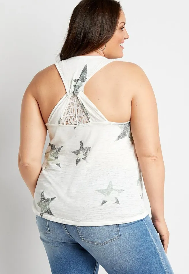 Plus Size 247 White Camo Star Knot Back Tank Top Women Maurices Plus Tops