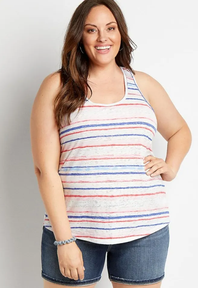 Plus Size 247 White Striped Knot Back Tank Top Women Maurices Plus Tops