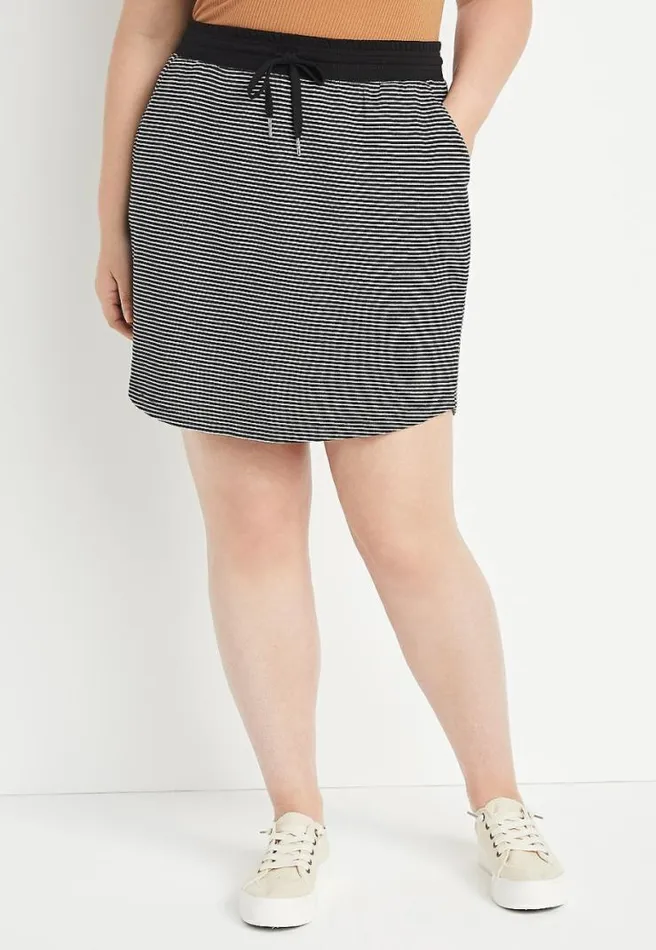 Plus Size Black Stripe French Terry Skirt Women Maurices Plus Bottoms