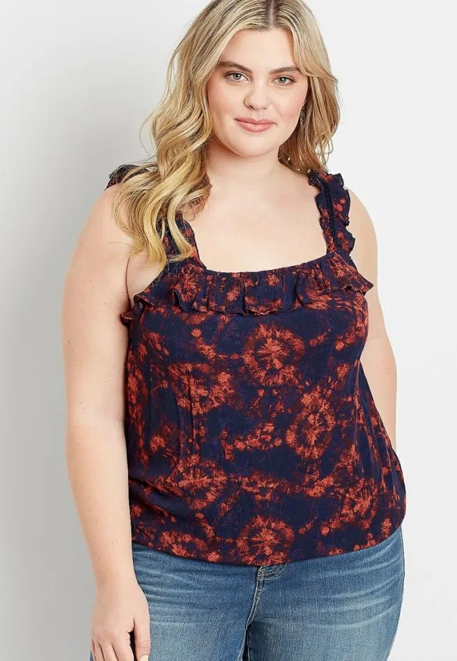 Plus Size Blue Tie Dye Ruffle Strap Tank Top Women Maurices Plus Tops