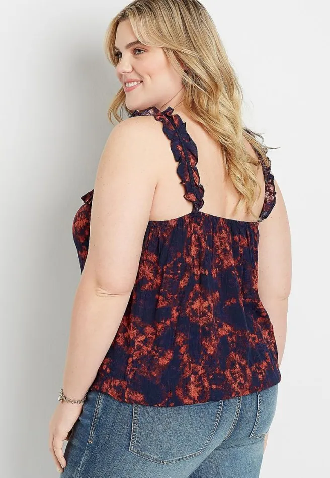 Plus Size Blue Tie Dye Ruffle Strap Tank Top Women Maurices Plus Tops