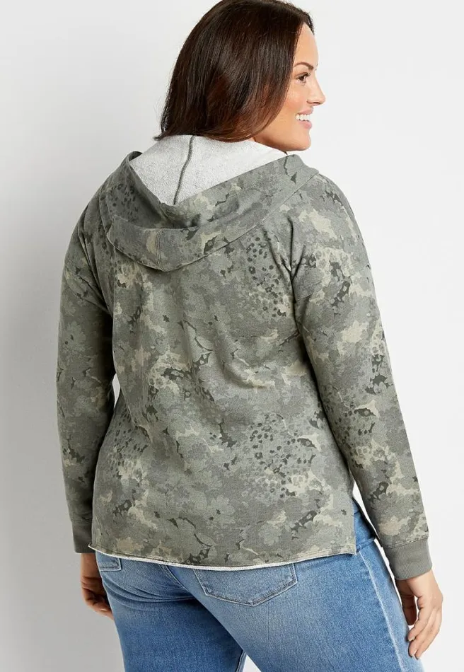 Plus Size Camo Button Front Pullover Hoodie Women Maurices Plus Tops