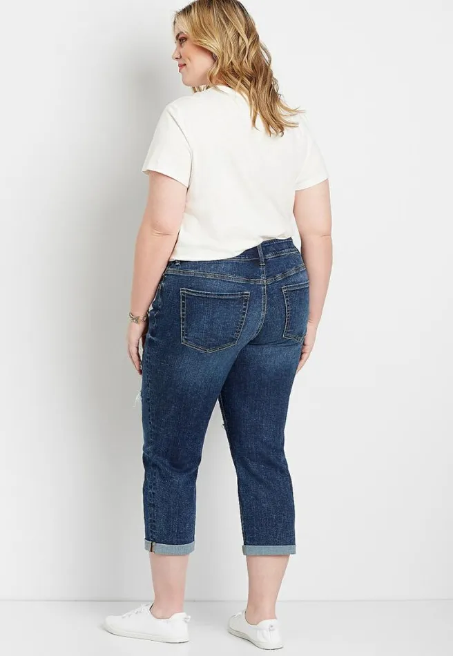 Plus Size Dark Ripped Boyfriend Cropped Jean Women Maurices Plus Bottoms