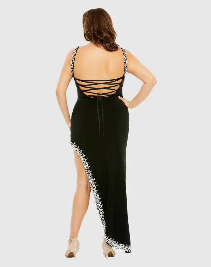 Plus Size Dresses Asymmetrical Embellished Hem Line Gown Black Mac Duggal Women Plus Size Dresses Asymmetrical Embellished Hem Line Gown Black Mac Duggal Women