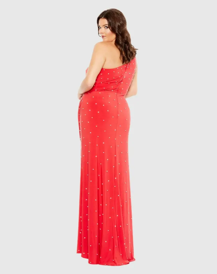 Plus Size Dresses Jewel Encrusted Draped One Shoulder Gown Plus Cherry 8211 Mac Duggal Women Plus Size Dresses Jewel Encrusted Draped One Shoulder Gown Plus Cherry 8211 Mac Duggal Women
