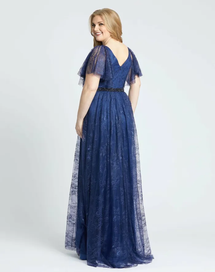 Plus Size Dresses Lace Flutter Sleeve A Line Gown Midnight Mac Duggal Women Plus Size Dresses Lace Flutter Sleeve A Line Gown Midnight Mac Duggal Women