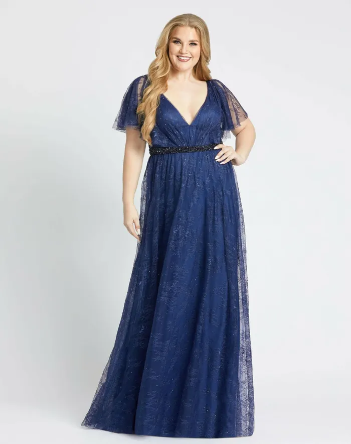 Plus Size Dresses Lace Flutter Sleeve A Line Gown Midnight Mac Duggal Women Plus Size Dresses Lace Flutter Sleeve A Line Gown Midnight Mac Duggal Women