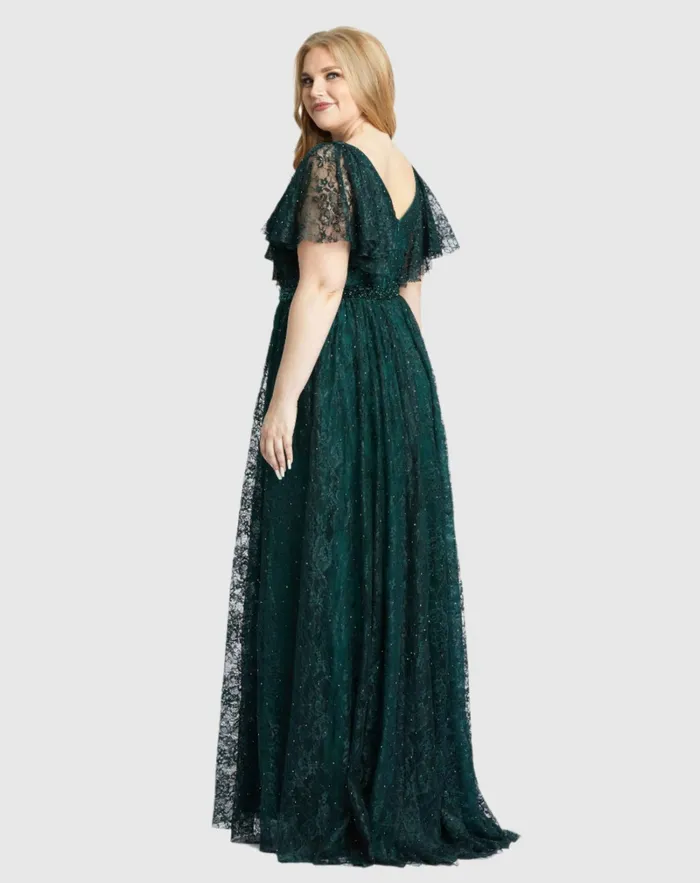 Plus Size Dresses Lace Flutter Sleeve A Line Gown Midnight Mac Duggal Women Plus Size Dresses Lace Flutter Sleeve A Line Gown Midnight Mac Duggal Women