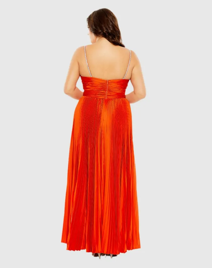 Plus Size Dresses Mac Duggal Women Rhinestone Embellished Strap Pleated Gown Cayenne Plus Size Dresses Mac Duggal Women Rhinestone Embellished Strap Pleated Gown Cayenne
