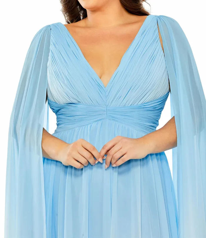 Plus Size Dresses VNeck Cape Sleeve Ombre Dress Blue Ombre 8211 Mac Duggal Women Plus Size Dresses VNeck Cape Sleeve Ombre Dress Blue Ombre 8211 Mac Duggal Women