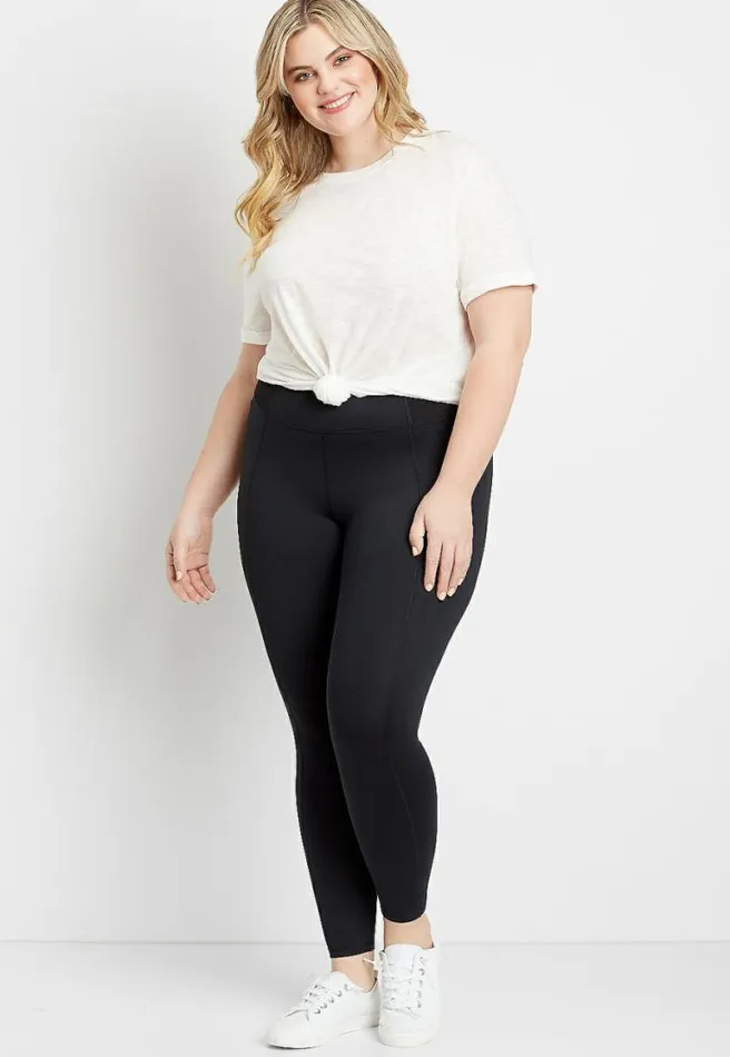 Plus Size High Rise Black Ribbed Waist Luxe Legging Women Maurices Plus Bottoms