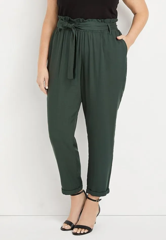 Plus Size High Rise Green Tie Waist Ankle Pant Women Maurices Plus Bottoms