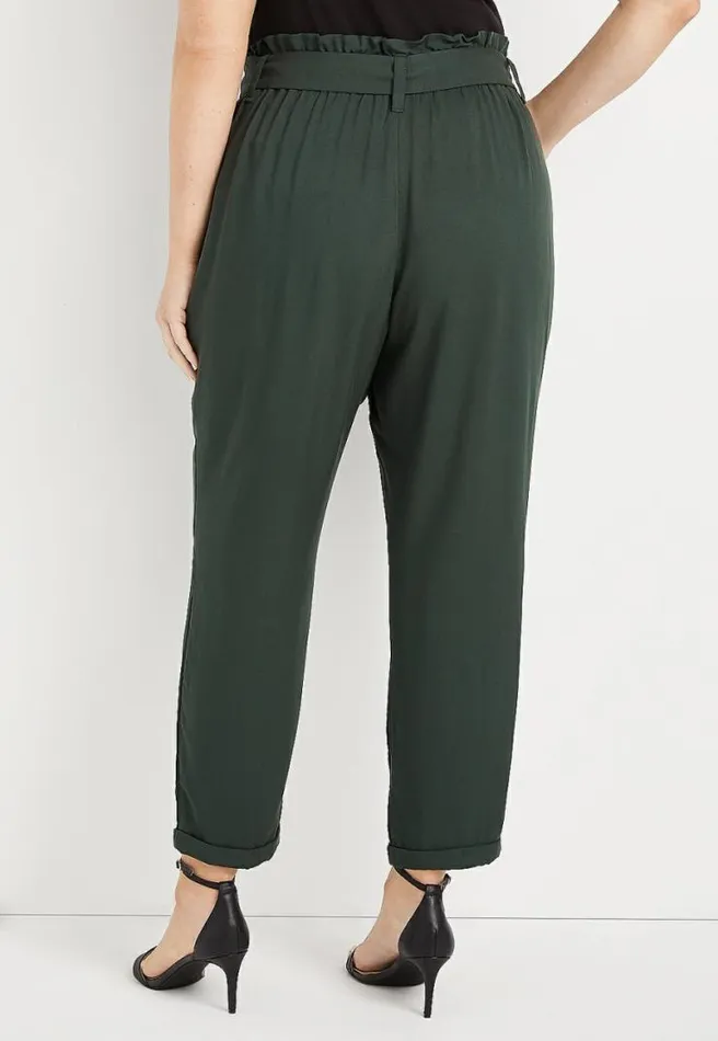 Plus Size High Rise Green Tie Waist Ankle Pant Women Maurices Plus Bottoms