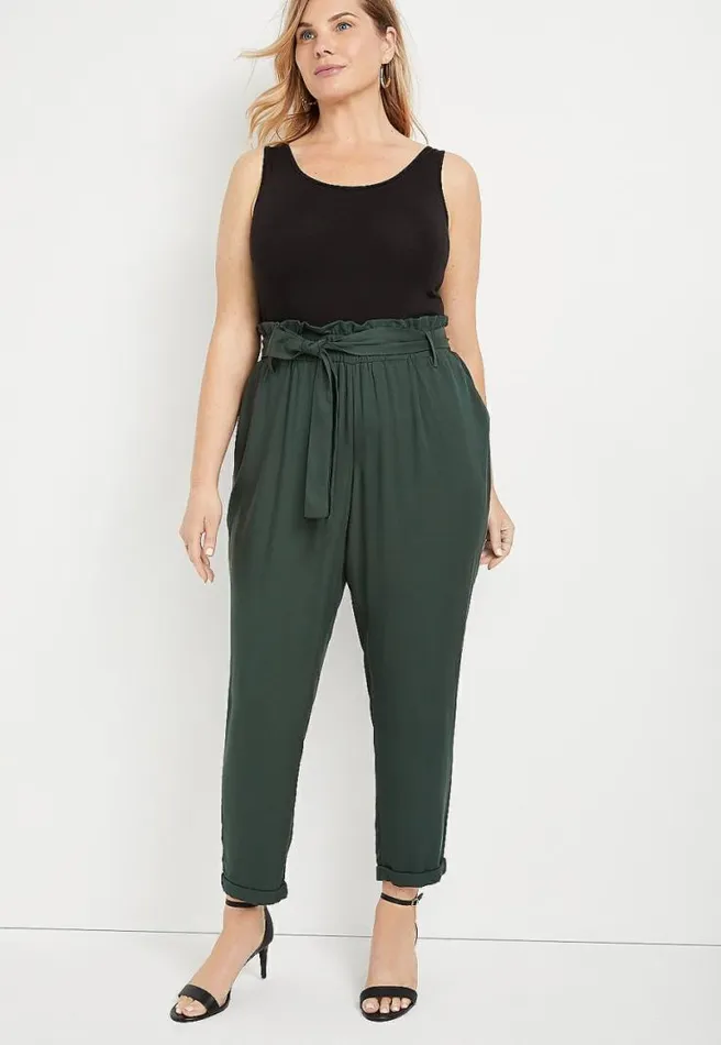 Plus Size High Rise Green Tie Waist Ankle Pant Women Maurices Plus Bottoms