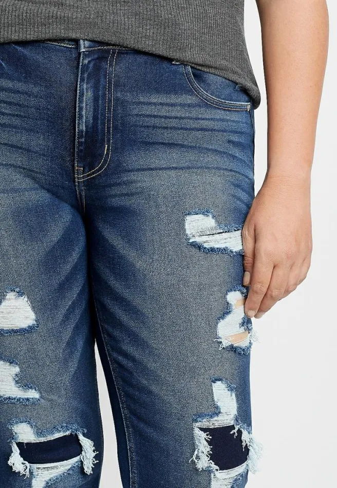Plus Size Kancan High Rise Dark Backed Destructed Skinny Jean Women Maurices Plus Jeans