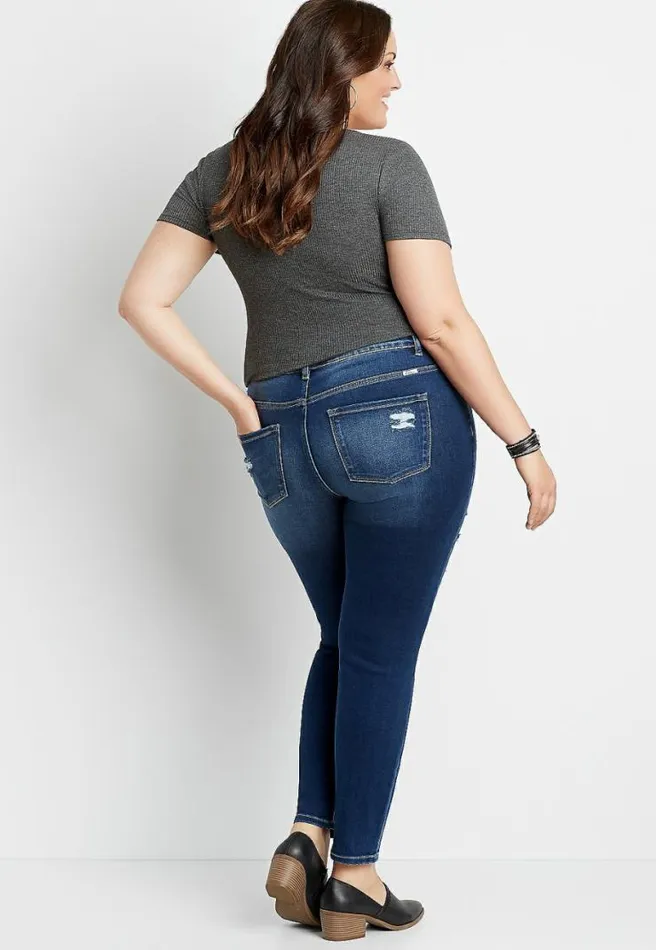 Plus Size Kancan High Rise Dark Backed Destructed Skinny Jean Women Maurices Plus Jeans