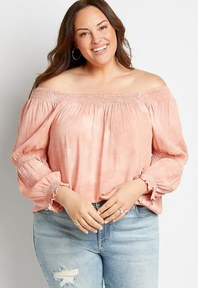 Plus Size Pink Tie Dye Smocked Blouse Women Maurices Plus Tops