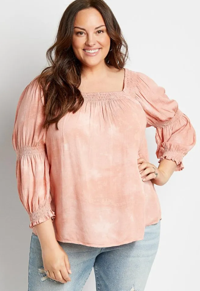 Plus Size Pink Tie Dye Smocked Blouse Women Maurices Plus Tops