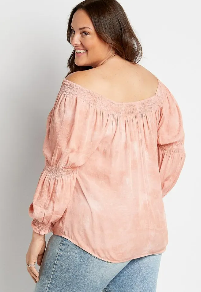 Plus Size Pink Tie Dye Smocked Blouse Women Maurices Plus Tops