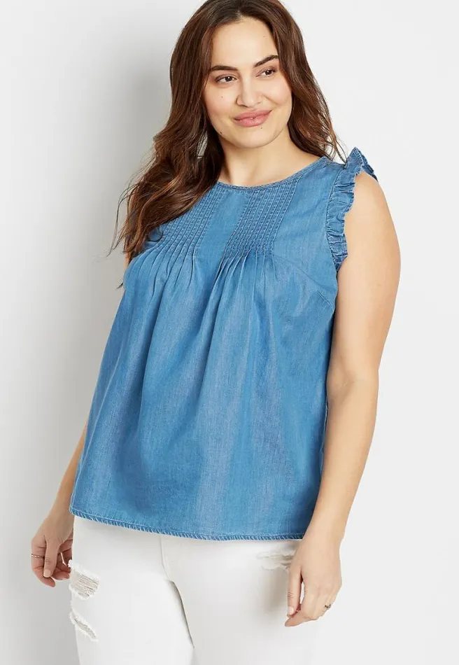 Plus Size Pleated Flutter Sleeve Tank Top Women Maurices Plus Tops