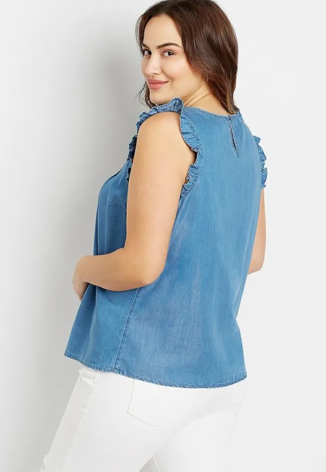 Plus Size Pleated Flutter Sleeve Tank Top Women Maurices Plus Tops