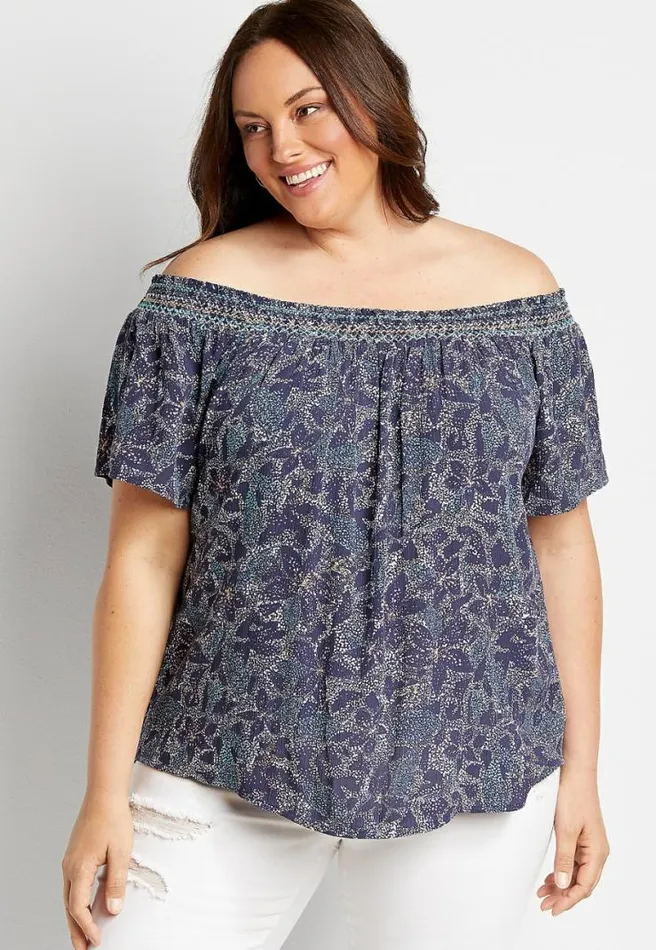 Plus Size Purple Floral Off The Shoulder Top Women Maurices Plus Tops