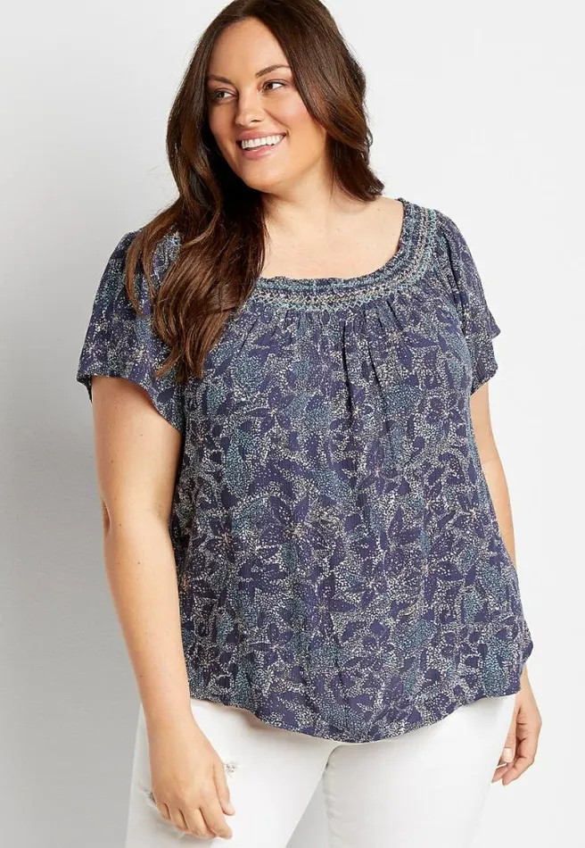Plus Size Purple Floral Off The Shoulder Top Women Maurices Plus Tops