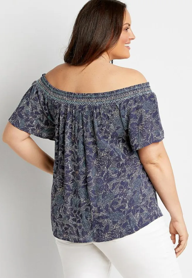 Plus Size Purple Floral Off The Shoulder Top Women Maurices Plus Tops