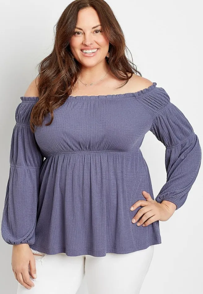 Plus Size Purple Smocked Babydoll Blouse Women Maurices Plus Tops