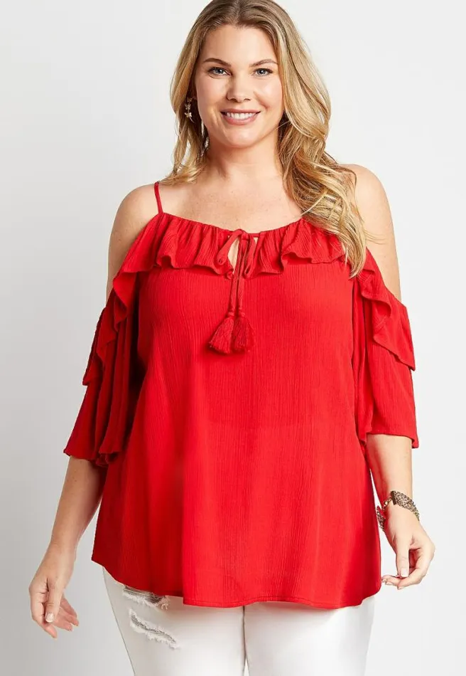 Plus Size Red Cold Shoulder Top Women Maurices Plus Tops