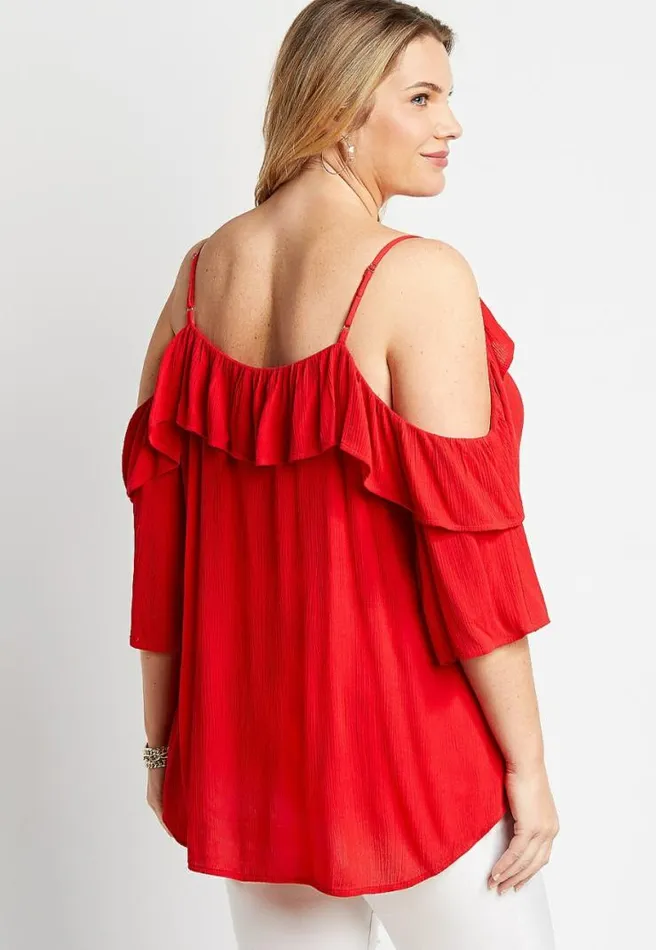 Plus Size Red Cold Shoulder Top Women Maurices Plus Tops