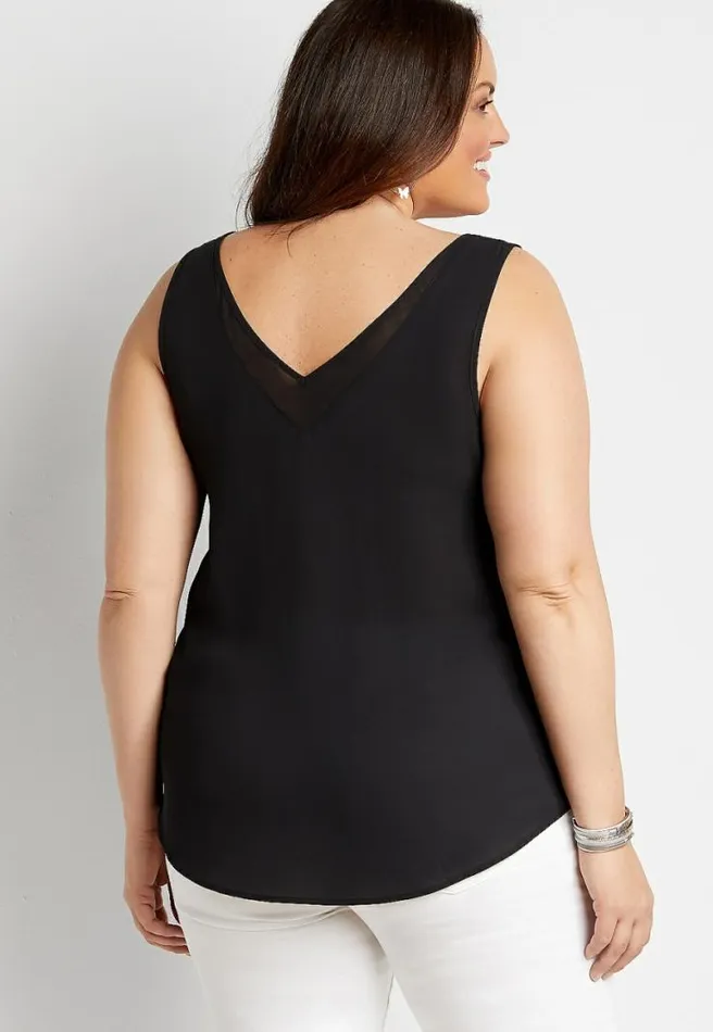 Plus Size Sheer Inset V Neck Tank Top Women Maurices Plus Tops