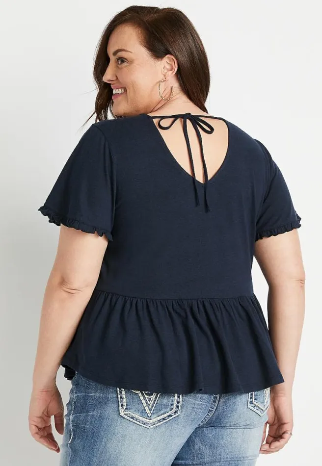 Plus Size Solid Lace Neck Babydoll Top Women Maurices Plus Tops