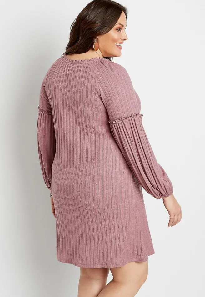 Plus Size Solid Ribbed Blouson Sleeve Shift Dress Women Maurices Plus Dresses and Jumpsuits