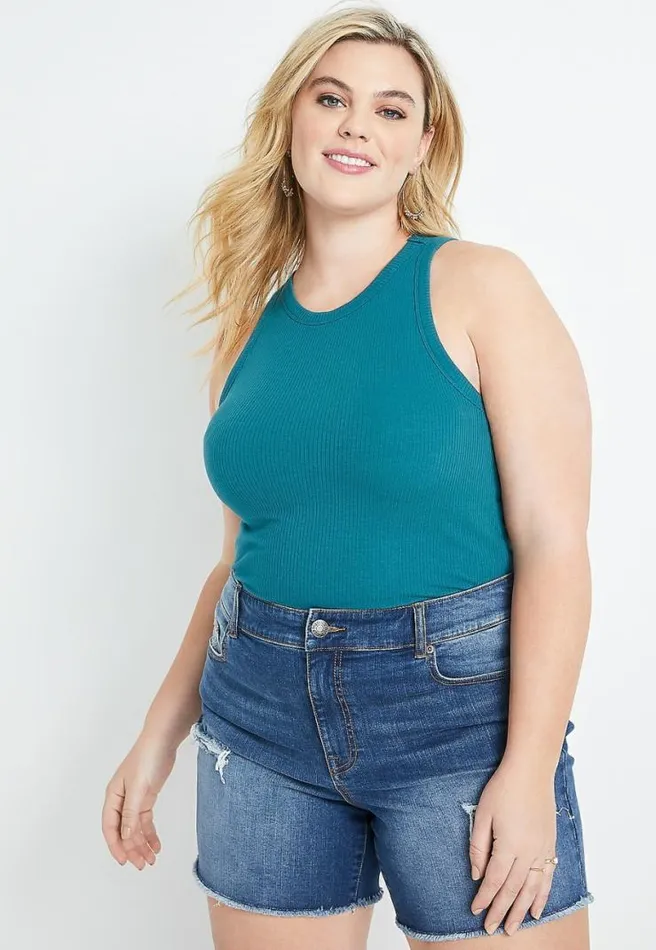 Plus Size Teal High Neck Fitted Ribbed Tank Top Women Maurices Plus Tops