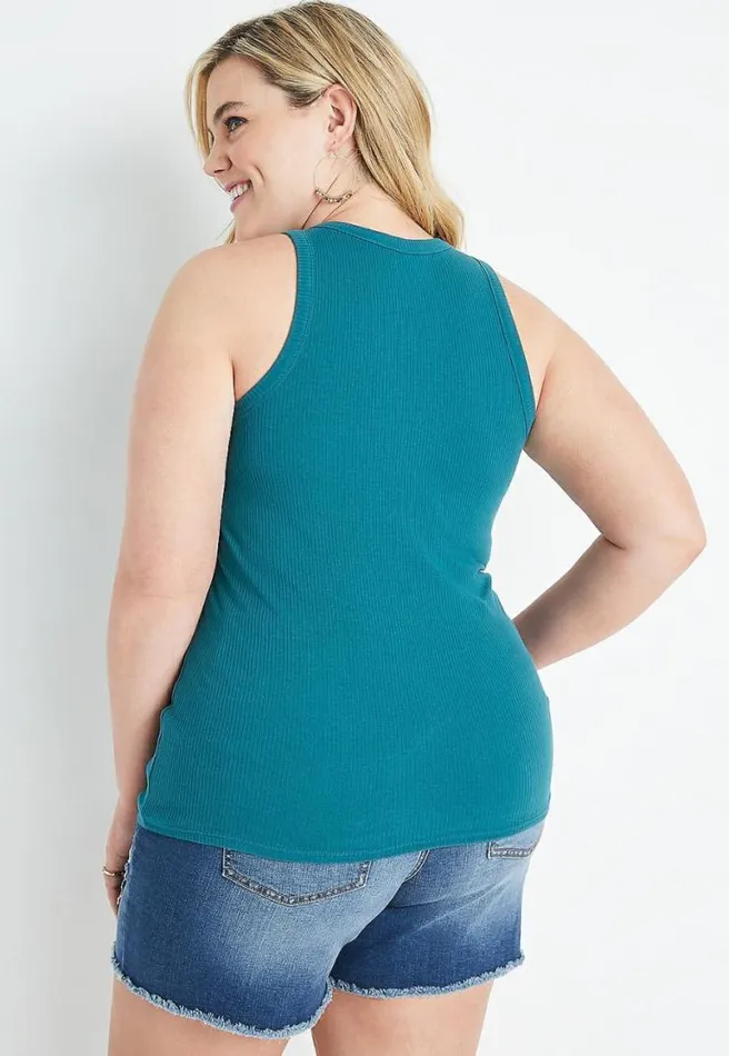 Plus Size Teal High Neck Fitted Ribbed Tank Top Women Maurices Plus Tops