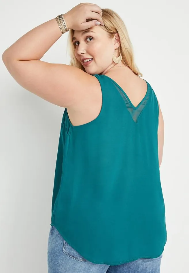 Plus Size Teal Sheer Inset V Neck Tank Top Women Maurices Plus Tops