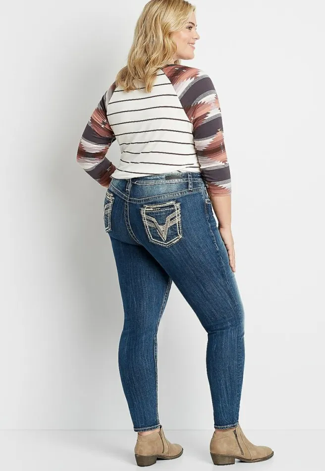 Plus Size Vigoss High Rise Medium Gold Stitch Skinny Jean Women Maurices Plus Jeans