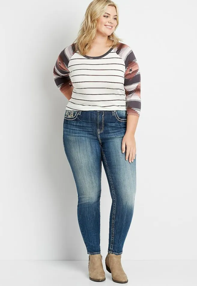 Plus Size Vigoss High Rise Medium Gold Stitch Skinny Jean Women Maurices Plus Jeans