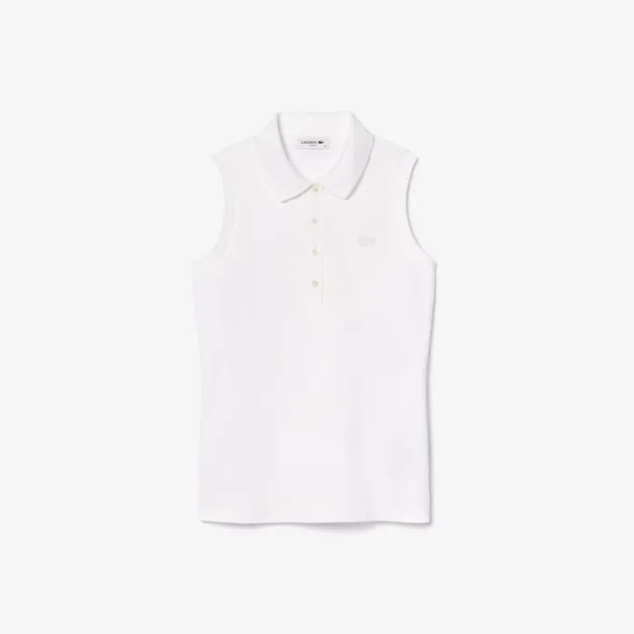 Polos Women Lacoste Women039s L12D Slim Fit Sleeveless Polo White 001