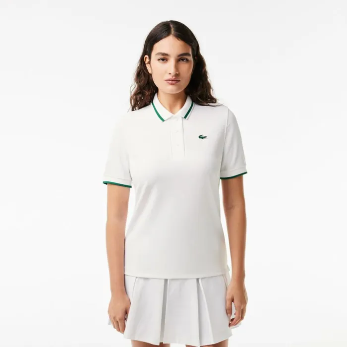 Polos Women Lacoste Women039s Sport Contrast Collar Piqu Polo White Green 737