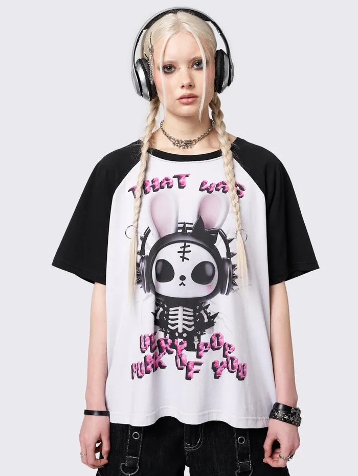 Pop Punk Bunny Raglan Graphic Tshirt Women Minga London Tops and TShirts
