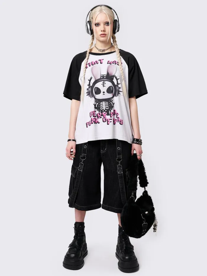 Pop Punk Bunny Raglan Graphic Tshirt Women Minga London Tops and TShirts Pop Punk Bunny Raglan Graphic Tshirt Women Minga London Tops and TShirts