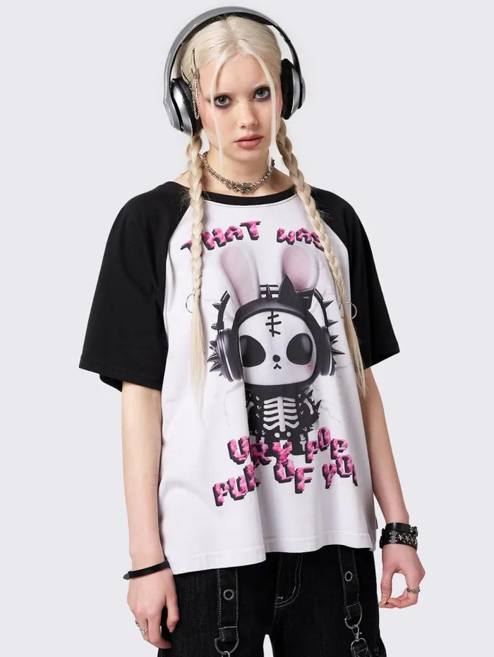 Pop Punk Bunny Raglan Graphic Tshirt Women Minga London Tops and TShirts Pop Punk Bunny Raglan Graphic Tshirt Women Minga London Tops and TShirts